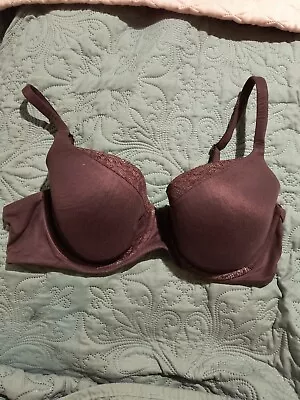 Body By Victoria Bra 36D Victorias Secret Lined Demi Lace Underwire Burgandy • $5