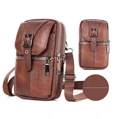 Men Leather Phone Pouch Small Belt Bag Shoulder Crossbody Purse Waist Pack  UK • £8.55