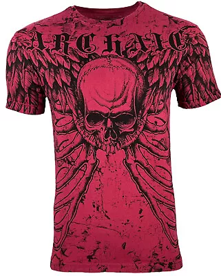 ARCHAIC By AFFLICTION Men's T-Shirt COLLISON Red Biker Skull Biker  S-4XL $40 NW • $24.95