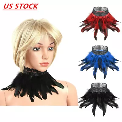 Women's Victorian Natural Feather Lace Choker Neck Wrap Faux Collar Christmas  • $6.50