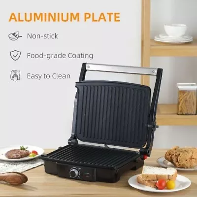 £40.99 • Buy HOMCOM Health Grill & Panini Press 2000W Non-Stick W/ 180° Flat Open Drip Tray