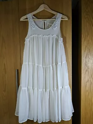 Conscious Collection By H&M Tiered Sun Dress UK Size 8 EU 34 Cream Bead Recycled • £16.99