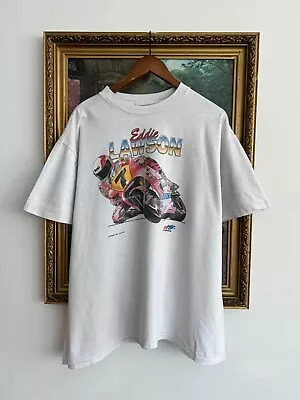 Vintage 1991 Eddie Lawson Cagiva Fiat Moto GP Racing White T-shirt Sz XL Yamaha • $125