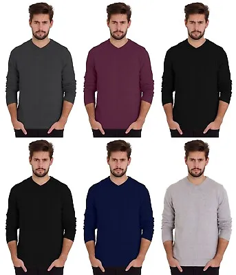 Mens V Neck Sweater Pullover Classic NWT Knit Long Sleeve Cotton Casual Jumper • £19.99