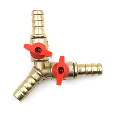 3 Way Tee Brass Y Shut Off Ball Valve 5/16  8mm Barb Fuel Gas Oil/Valve Clamp' • £5.42