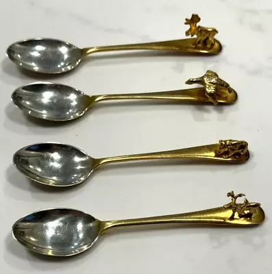 4 English Sterling Silver Goldwash Bear Goose Moose Cariboo Demitasse Spoons • $199