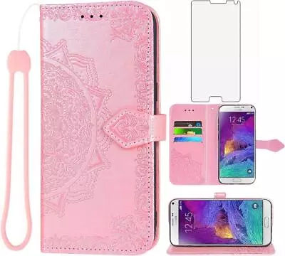 Samsung Galaxy Note 4 Tempered Glass Screen Protector Flip Wallet Case • $45.45