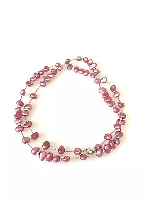 925 Necklace Dyed Pink Fresh Water Pearls  Artisan Vintage Jewelry • $34