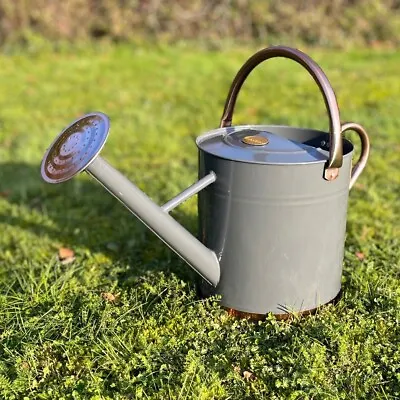 9 Litre French Grey & Copper Colour Metal Garden Watering Can With Rose • £22.99