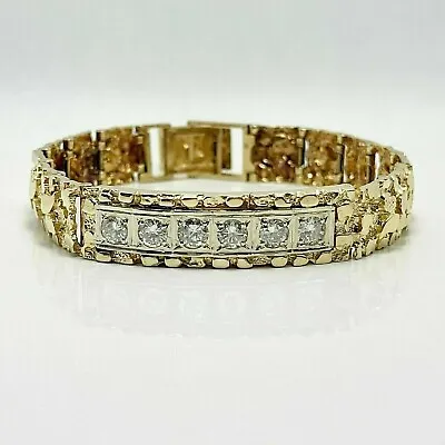 Men's Nugget Bracelet 3Ct Round Cut Real Moissanite 14K Yellow Gold Finish 10mm' • $175.89