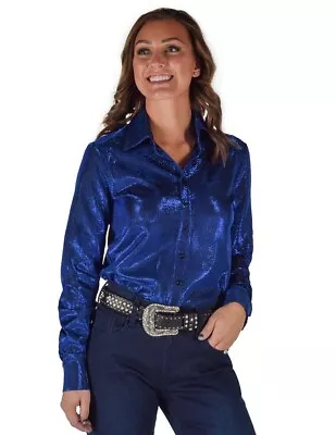 Cowgirl Tuff Western Shirt Womens Shimmer L/S Button Blue 100830 • $84.99