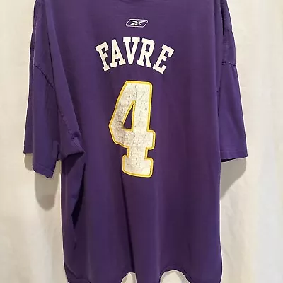 Reebok Brett Favre Minnesota Vikings Jersey T Shirt NFL 2XL Purple XXL Number 4 • $18.88