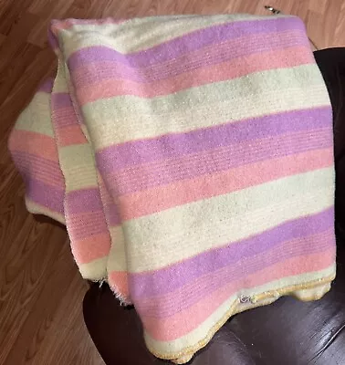 Vintage 60’s Wool Camp Blanket Long Sleeping Blanket 53X76 Pink Purple Sage • $45