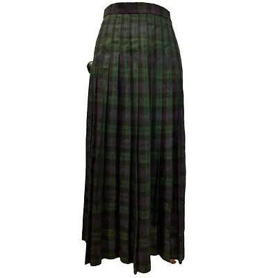 VTG Black Watch Plaid Pleated Maxi Skirt SZ 8 Blue Green Black Lined Retro Goth • $39.99