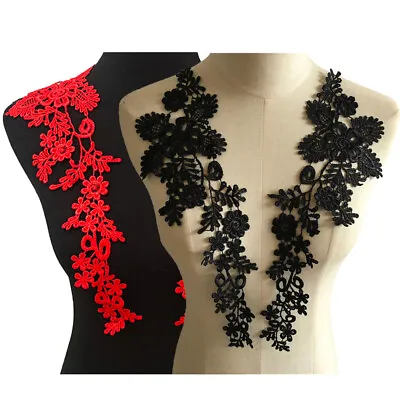 1 Pair Elegant Black Lace Collar Neckline Trim Applique For Dress Embellishment • £4.19