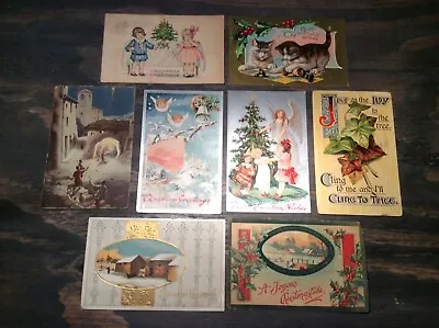 Lot Of 8 Vintage Christmas Postcards Early 1900s Tree Angel Ivy Tuck • $15