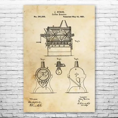 Burns Coffee Roaster Patent Poster Print 12 SIZES Kitchen Wall Art Barista Gift • $12.95
