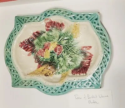 Antique Early American Majolica Oblong Rectangle Fern And Basket Platter • $79