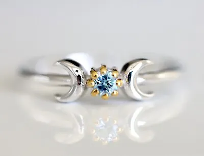 $6.99 • Buy 925 Sterling Silver Moon Ring With Blue Topaz , Moon Phases Ring, Size 7