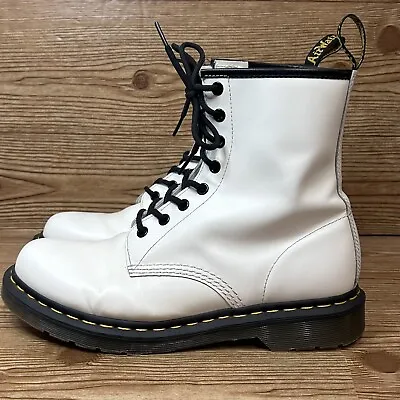 Dr. Doc Martens Boots 1460 Combat Women 10 White Leather Lace 8-Eyelet Goth Punk • $69.99