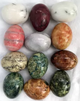 12 Hand Crafted Stone Eggs Marble Granite Alabaster Onyx MADE IN ITALY • $49