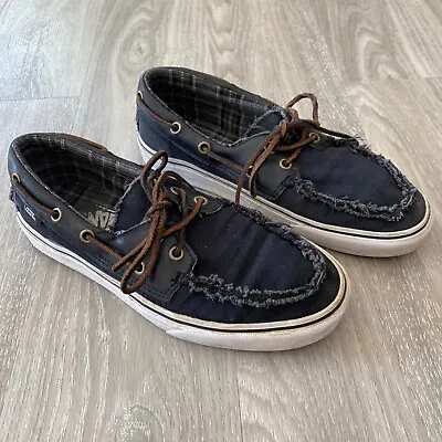 VANS Zapato Del Barco Dark Blue Leather Laces Boat Shoes Sz 6.5 (TB4R) • $25