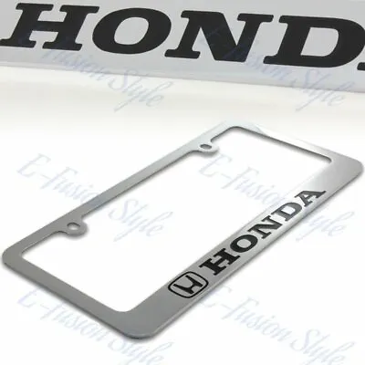 HONDA LOGO Chrome Plated Brass License Plate Frame With 2 Chrome Caps AUTHENTIC • $29.95