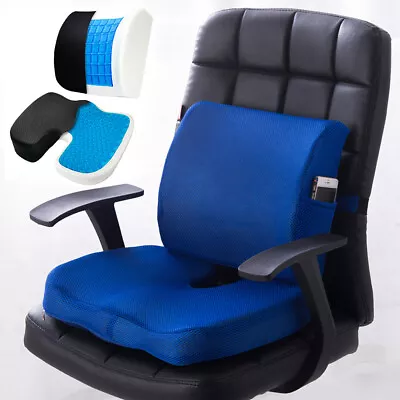 $37.99 • Buy Gel Memory Foam Comfort Seat Cushion & Lumbar Support Pillow Set For Chair Car