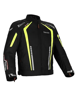 Men's CE Armored Nylon & Mesh Motorcycle Yellow & Black Waterproof Biker Jackets • $97.99