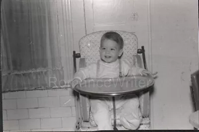 Darling Little Boy Sits In Metal High Chair Vintage Photograph Snapshot • $9.95