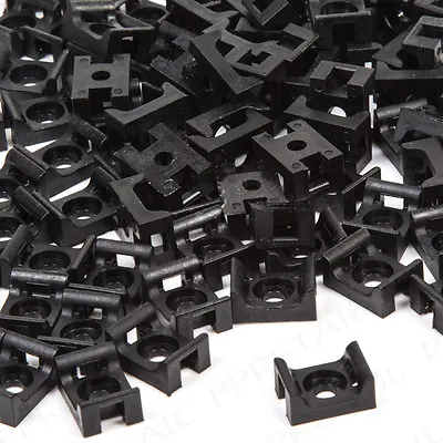 100 X Black Cable Tie Cradles Wall Mounts Wire/Pipe Bases/Saddles Clips Clamps • £6.49