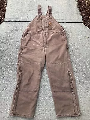 Carhartt USA R27CHT Dark Brown Canvas Double Knee Lined Overalls Mens 48 X 31.5 • $59.95