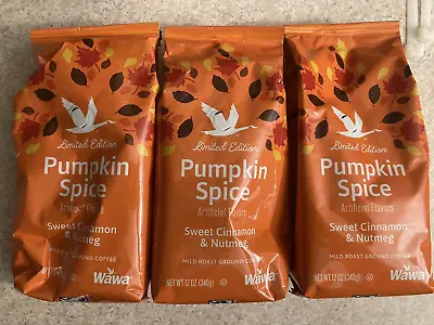 $53 • Buy 2023 SEALED 3 Wawa Pumpkin Spice Premium Coffee Ground 12oz Fall Ltd Ed + Bonus