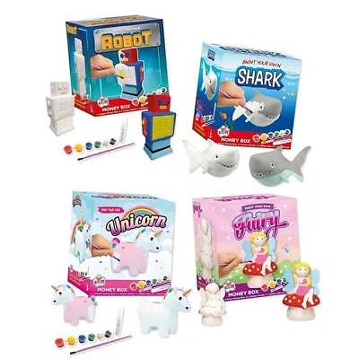 Kids Paint Your Own Money Box Choose From Unicorn Robot Shark Fairy Great Gifts • £5.39