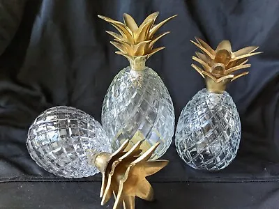 Last 1 Vintage Lead Crystal Pineapple Candle Holders With Brass Crown 6  • $52