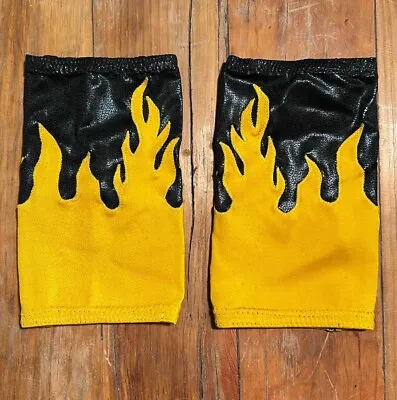 $54.99 • Buy Pro Wrestling Knee Pad Covers Glossy Black W. Yellow Flames NEW