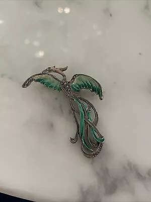 Vintage Ornate Large Silver Marcasite Bird Of Paradise Brooch Pin Hand Painted • $8.40