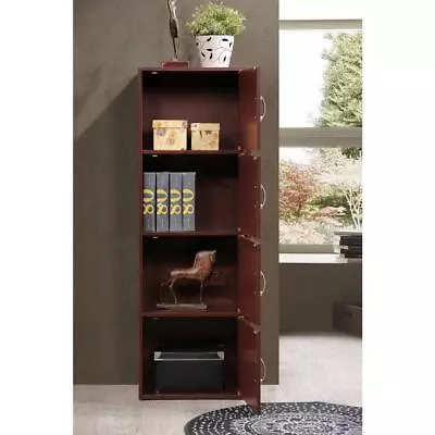 47.4 In. Mahogany Wood 4-shelf Standard Bookcase With Doors NEW • $96.46