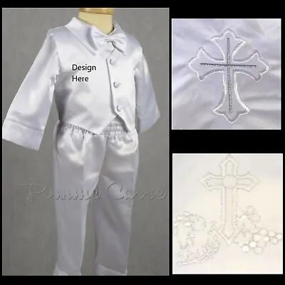 Baby Boys White Holy Cross Christening Suit Baptism Outfit3-23 Months 3 Pce Set • £16.99