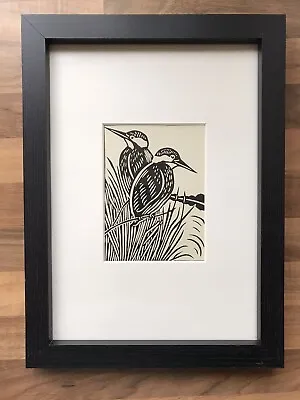 £17 • Buy ‘Kingfisher’- Framed Woodcut Bird By Raphael Nelson, Original, Dated 1940s