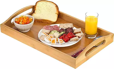 Serving Tray Bamboo - Wooden Tray With Handles - Great For Dinner Trays Tea Tra • $22.99