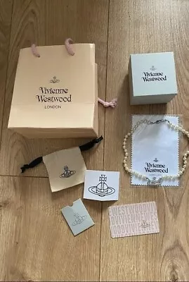 Vivienne Westwood Silver Tone Mini Bas Relief Pearl Choker Necklace Set • £65