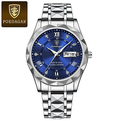 Men's Quartz Watches 3 ATM Waterproof Luminous Stainless Steel Date Wristwatches • £12.99