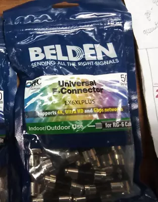 Belden 50-Pack Brass Compression F-Connector Model EX6XLPLUS • $18.99