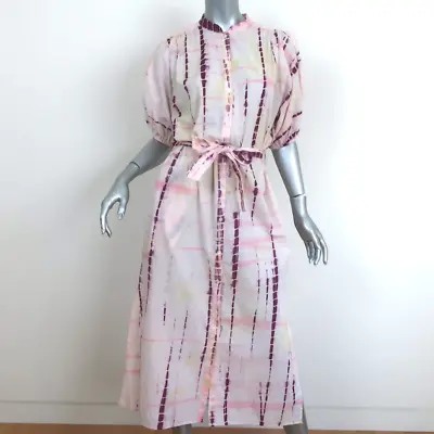 Vanessa Bruno Puff Sleeve Midi Dress Tanja Tie Dye Cotton Size 36 • $175