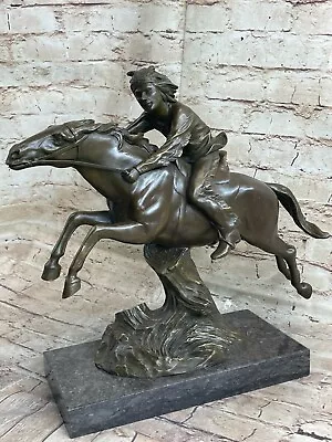 Rare Vintage Armor Bronze Native American Indian Warrior Riding Horse Figurine • $499