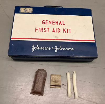 Vintage Johnson And Johnson General First Aid Kit Box Case Metal 12  X 9  Blue • $9.99