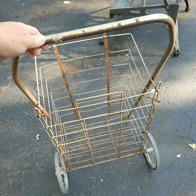 $29 • Buy Vtg Chrome Metal Rolling Cart Flea Market Folding Shopping Utility Large 13x16