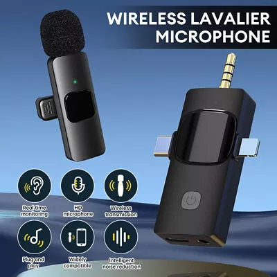 3 In 1 Wireless Lavalier Microphone Audio Video Recording Mic For Android IPhone • £19.55