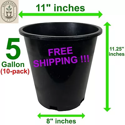 5 Gallon (10-pk) Black Plastic Nursery Containers Plant Flower Pot FREE SHIPPING • $32.32